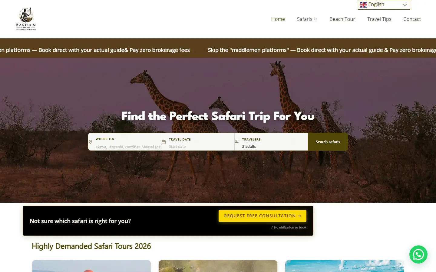 Bashan Safaris website
