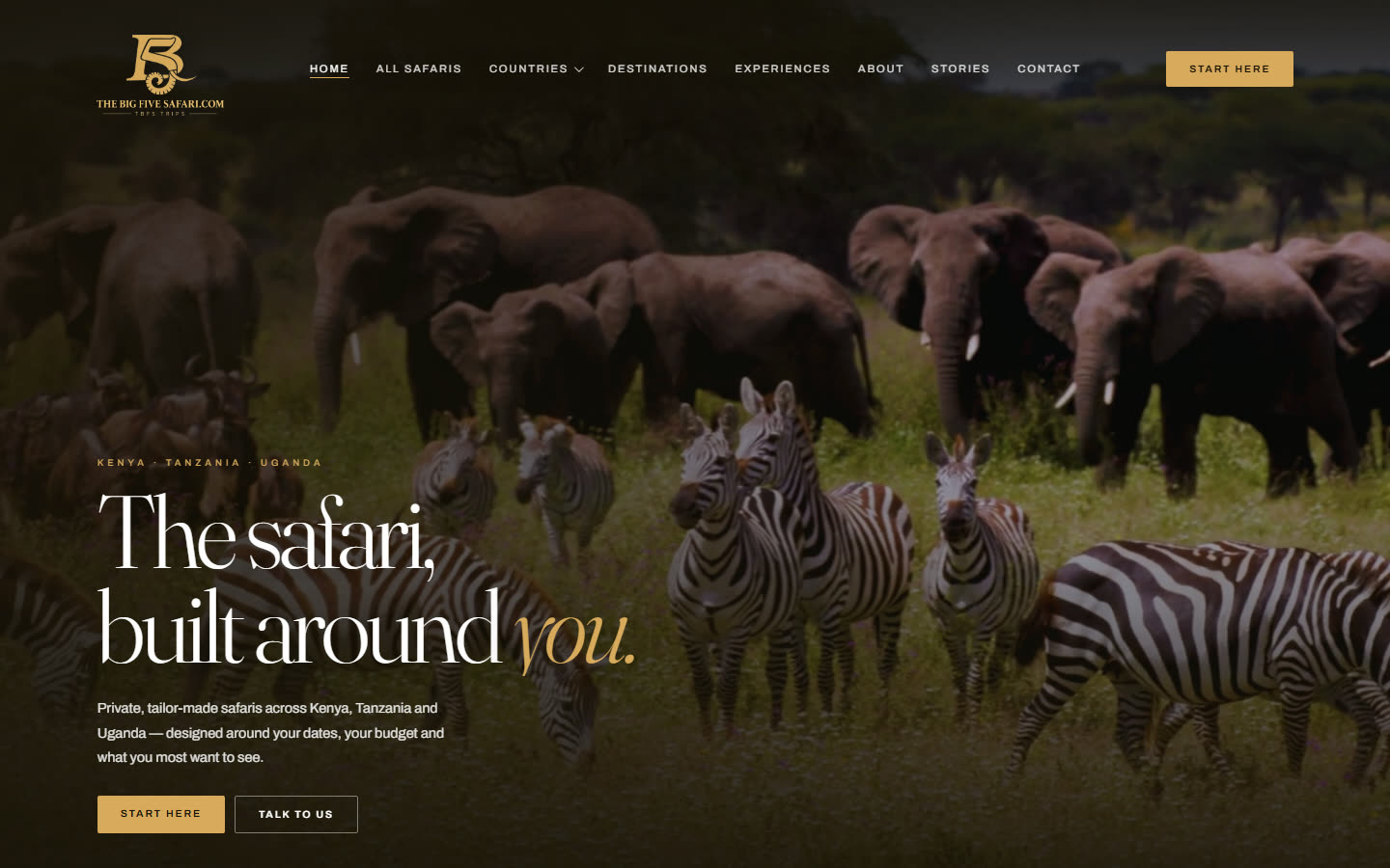 The Big Five Safari website homepage, built by OmniDigital