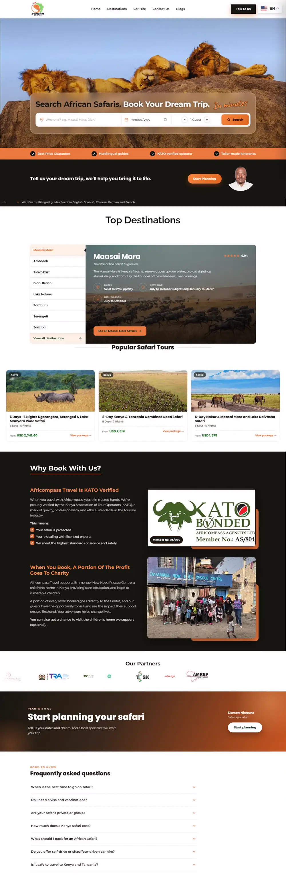 Africompass Travel website, full page
