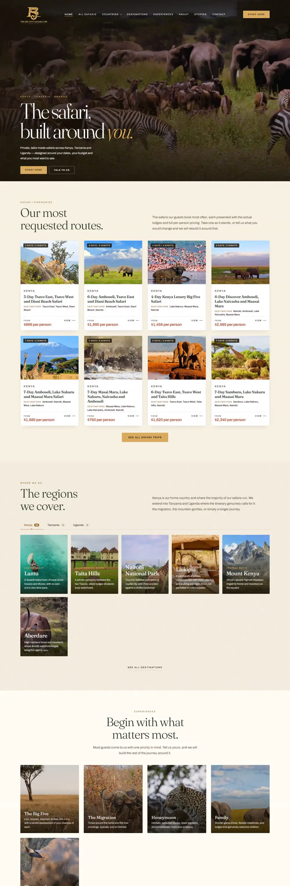 The Big Five Safari website, full page