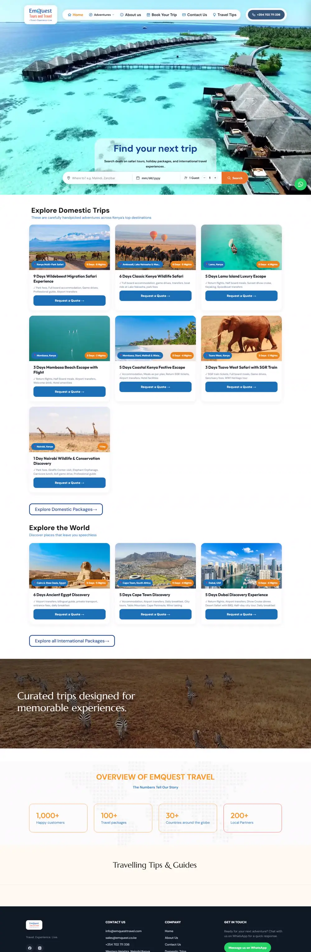 Emquest Travel website, full page