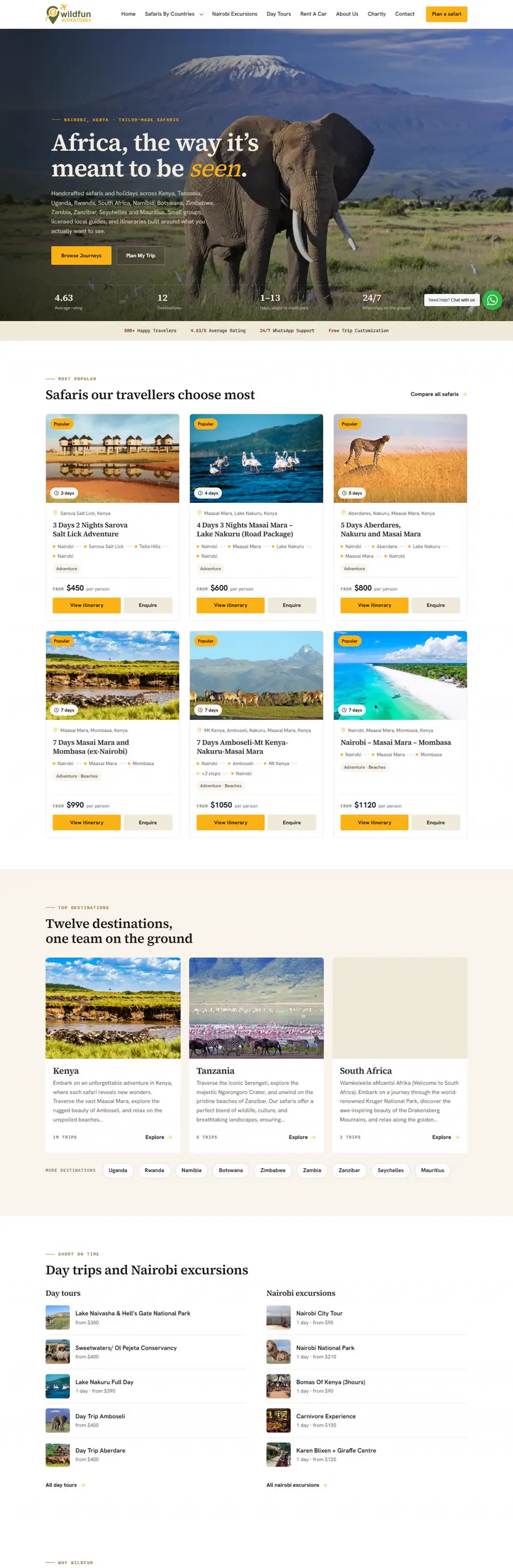 Wildfun Adventures website, full page