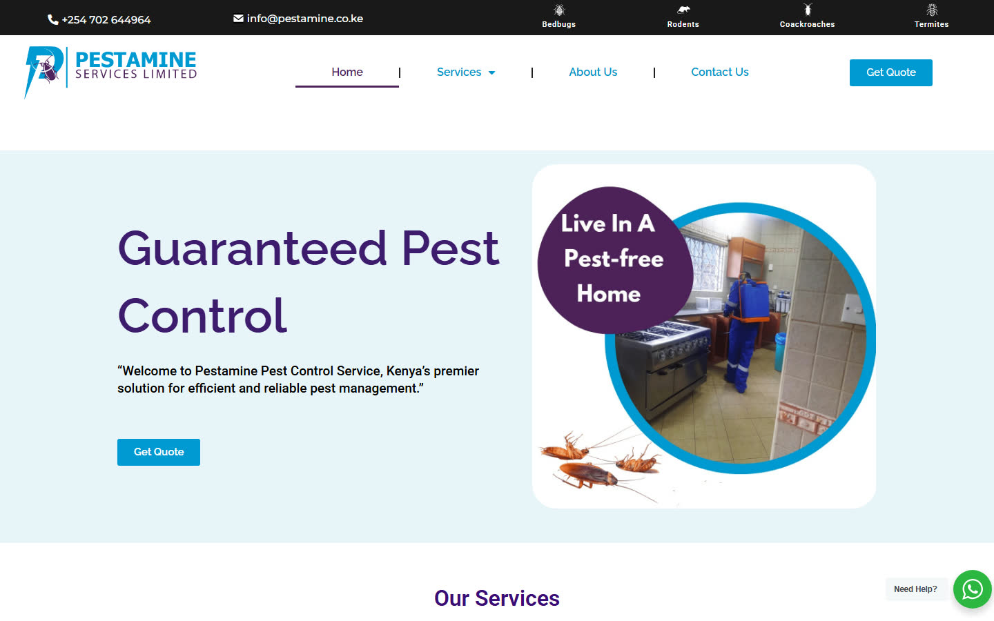 Pestamine Services website