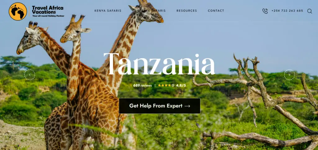 Travel Africa Vacations website
